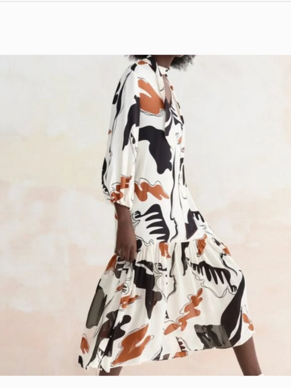 Zara Printed Bottom Flounce Midi Dress XS